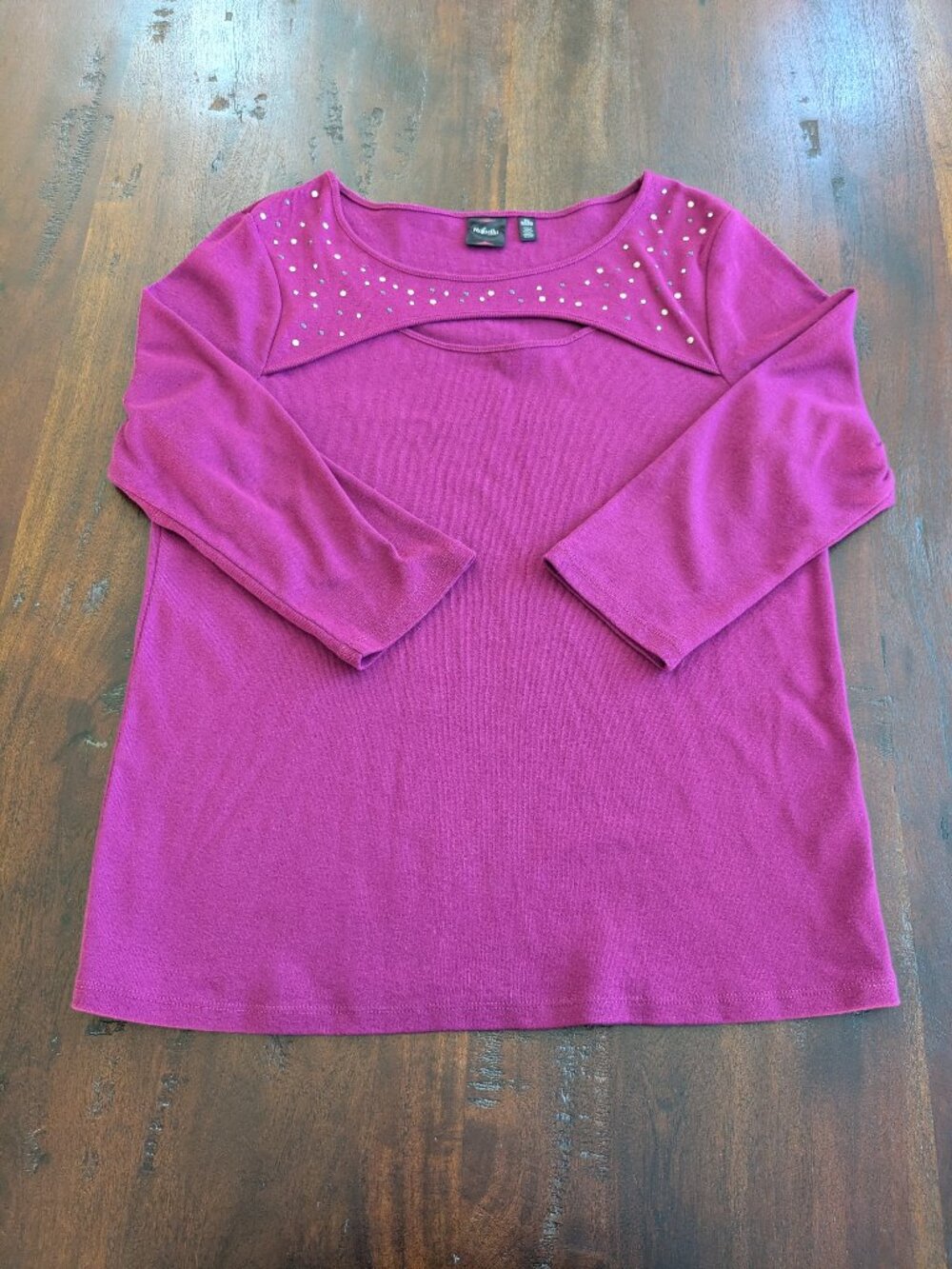 Rafaella Magenta Purple Rhinestone Keyhole Cutout Top XL